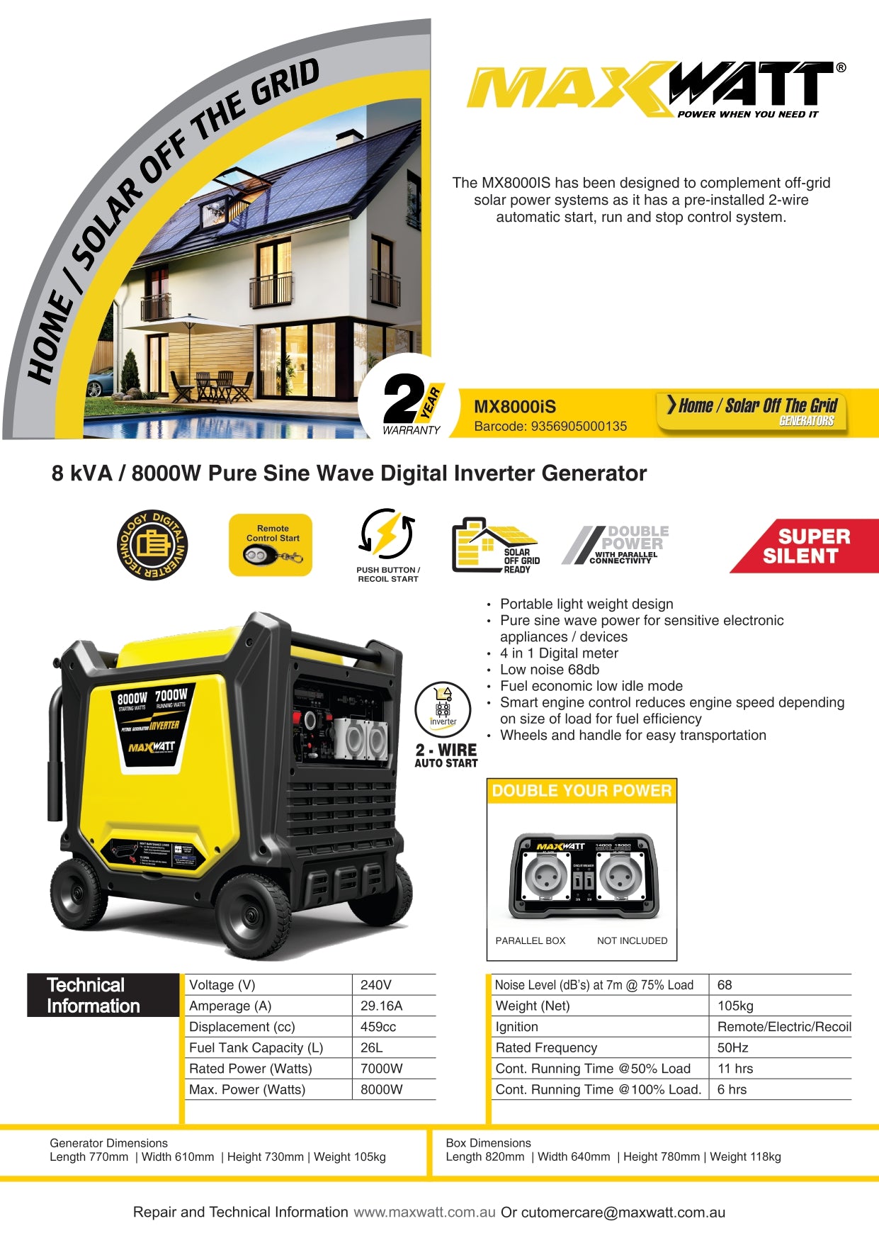 Maxwatt - 8.0kva Inverter Generator