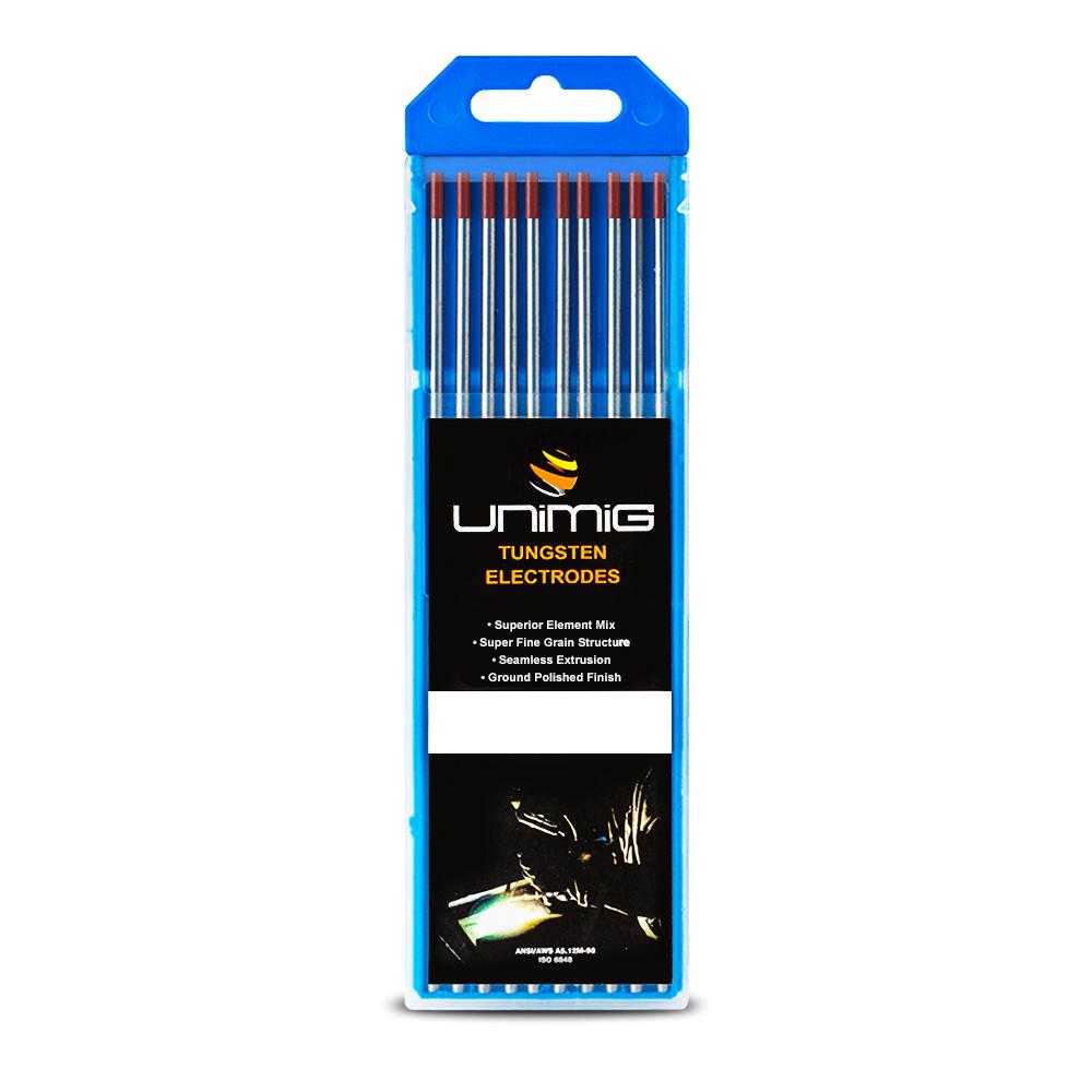 UNIMIG RED 2.4MM X 175MM TIG THORIATED TUNGSTEN ELECTRODES - 10 PACK TR0004-25