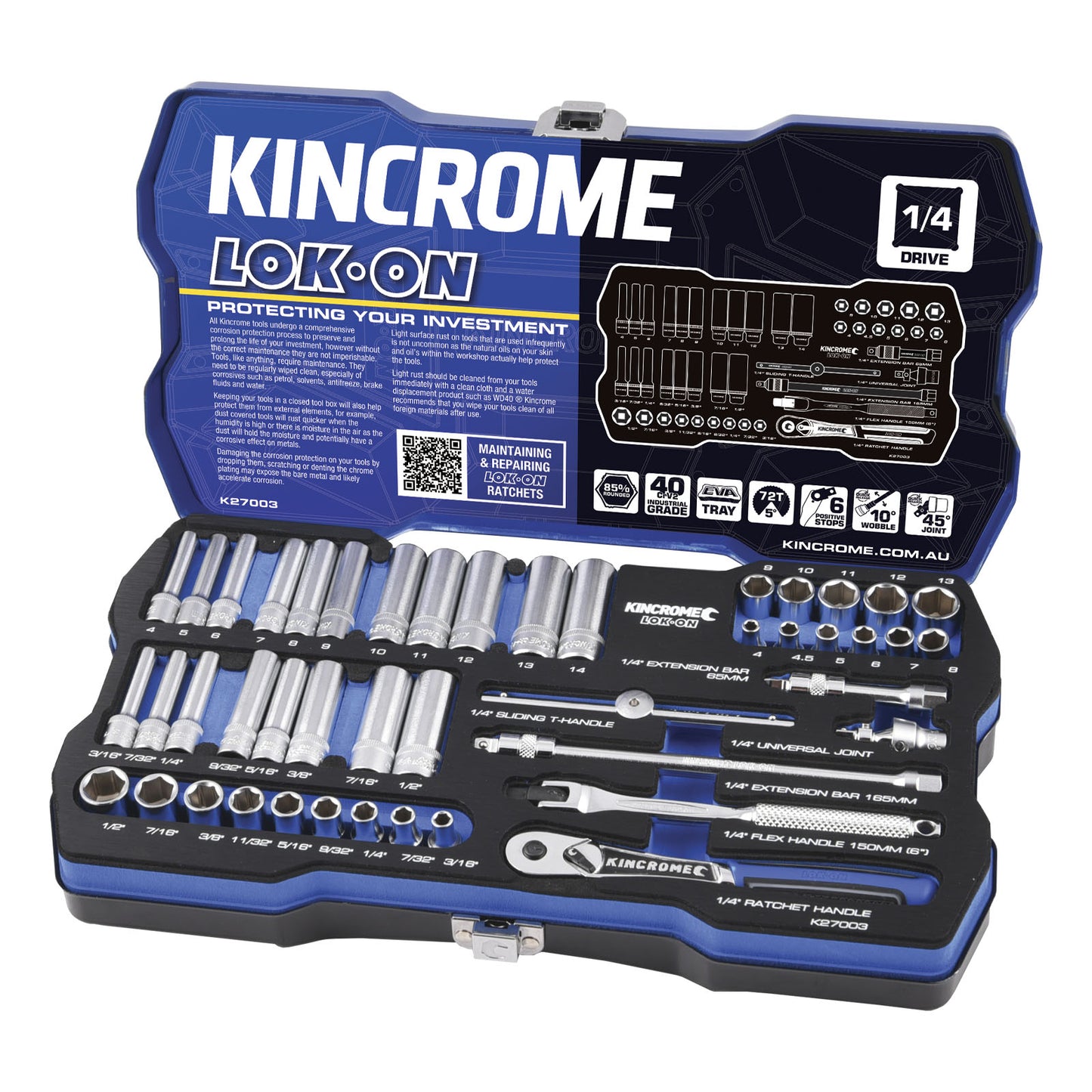 KINCROME LOK ON 1/4DR SET 45 PCE METRIC & IMPERIAL