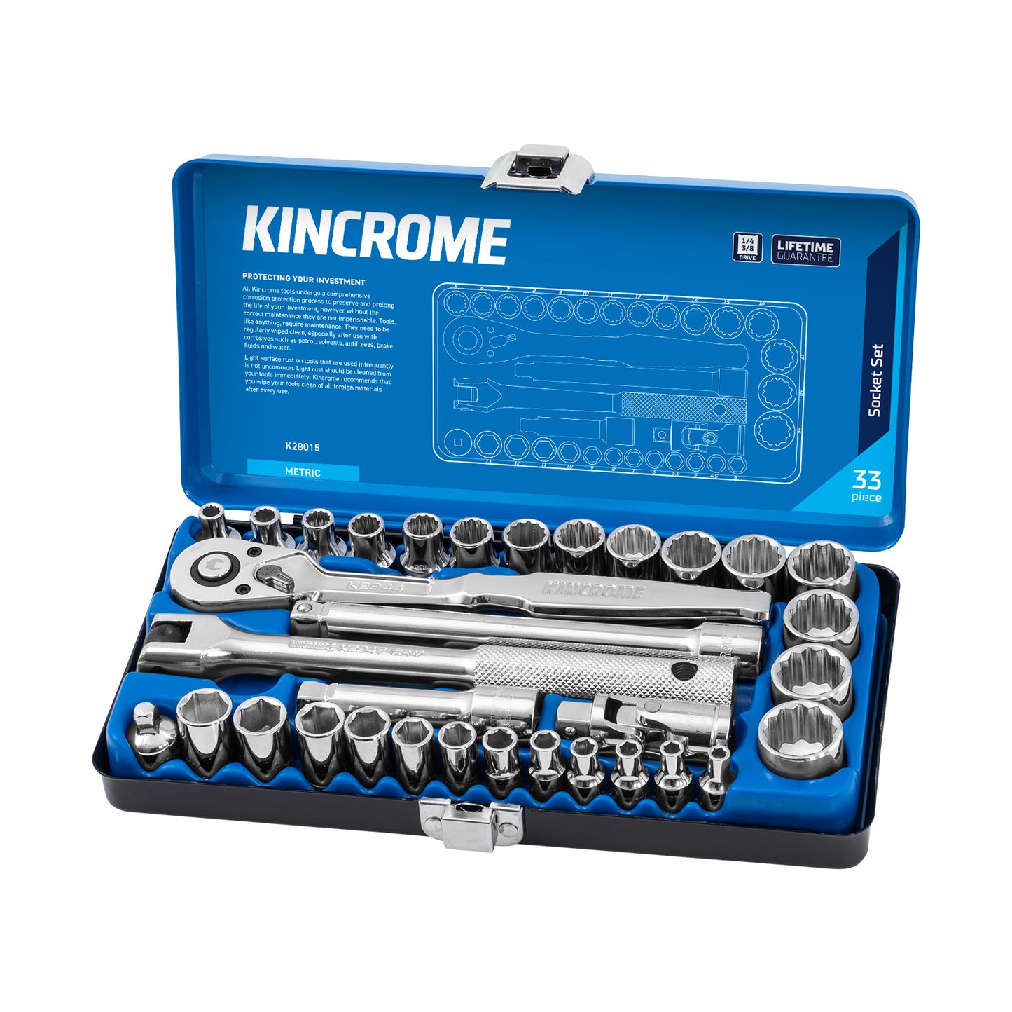 KINCROME Socket Set 33 Piece 1/4 & 3/8" Drive - Metric