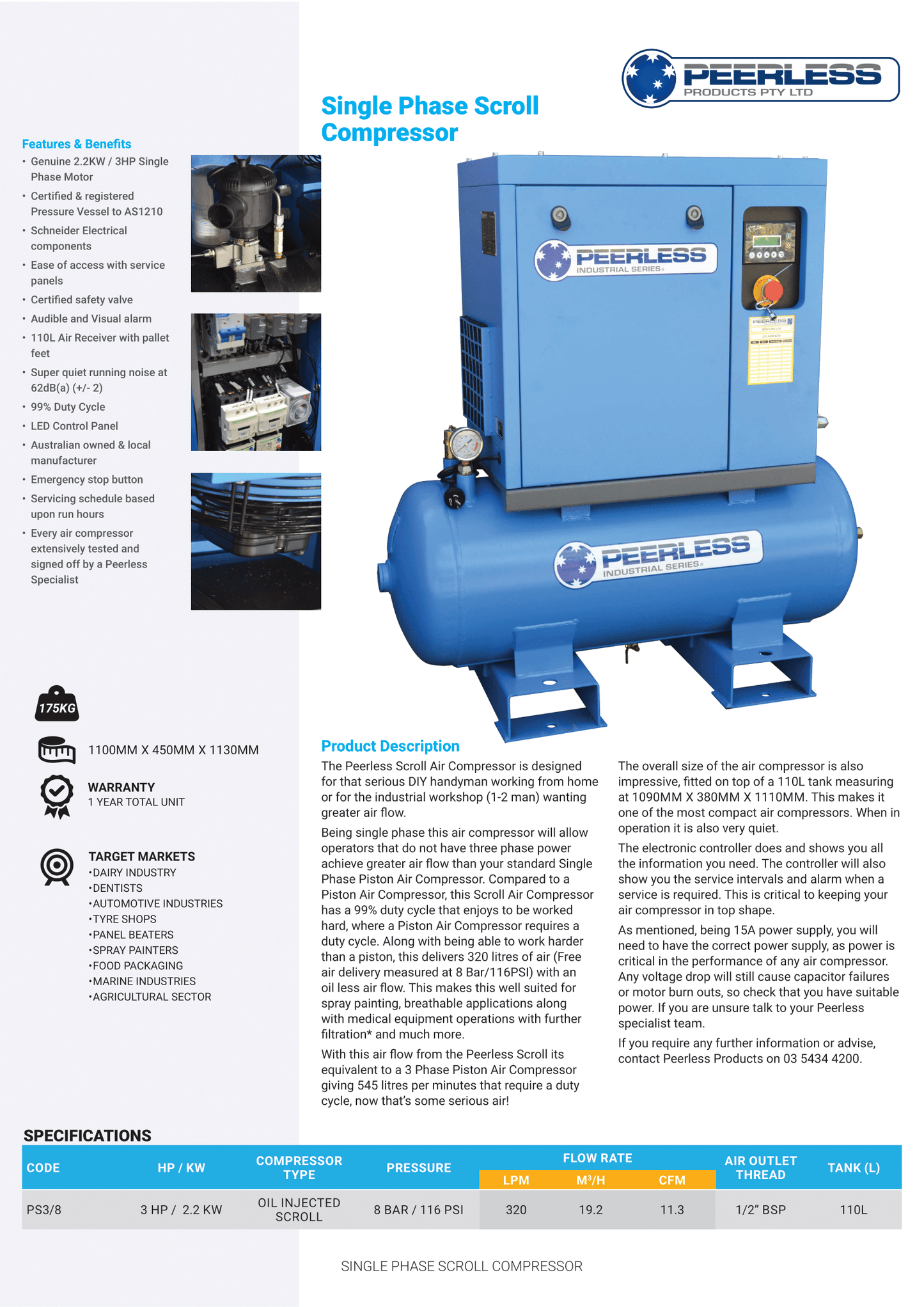 PEERLESS 3HP SCROLL COMPRESSOR