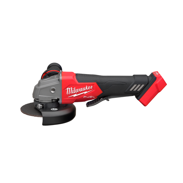 This is an image of a Milwaukee M18 FUEL cordless angle grinder, featured by Kennedys Welding Supplies in Derwent Park, TAS, specializing in tool shop, laser cutting, and power tool repairs.