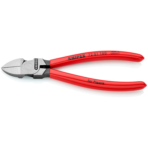 This is an image of a Knipex 72 01 160 diagonal cutter with red handles, offered by Kennedys Welding Supplies in Derwent Park, TAS, specializing in tool shop and welding services.