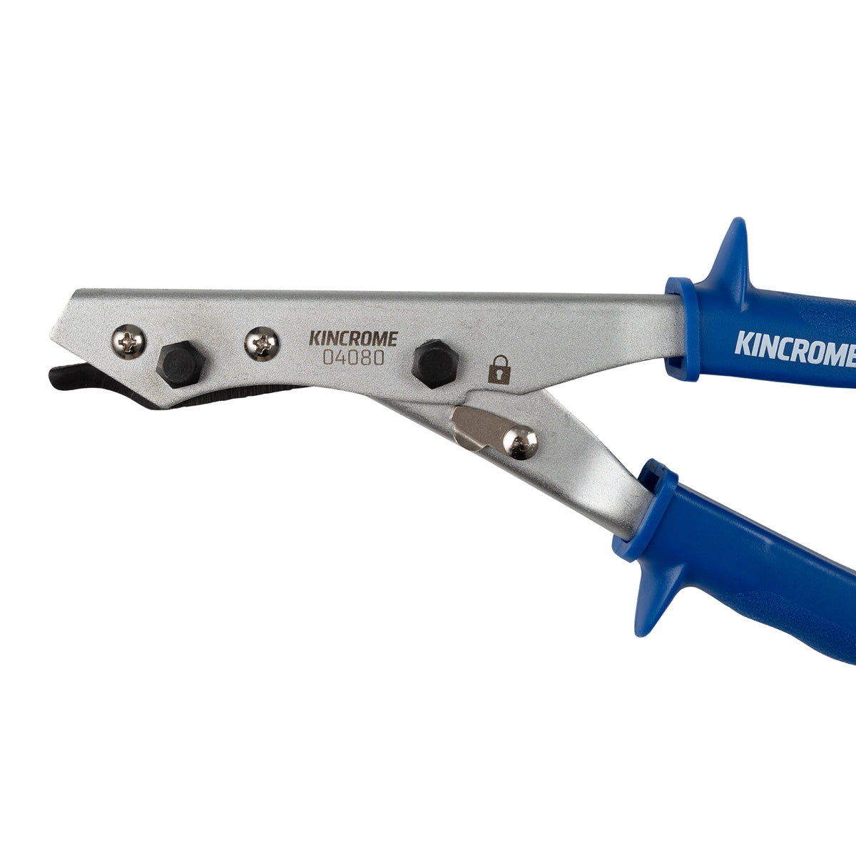 This is an image of Kincrome 04080 locking pliers with blue handles, offered by Kennedys Welding Supplies in Derwent Park TAS, Tool Shop and Welding Specialists.