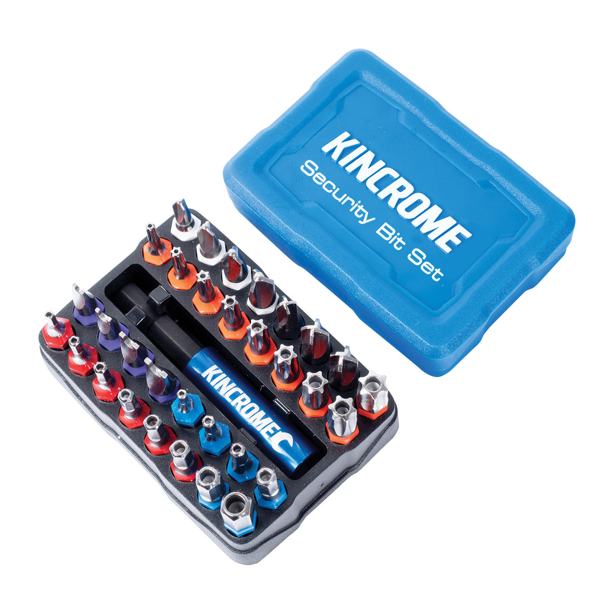 This is an image of a Kincrome Security Bit Set in a blue case, available at Kennedys Welding Supplies, Derwent Park TAS tool shop