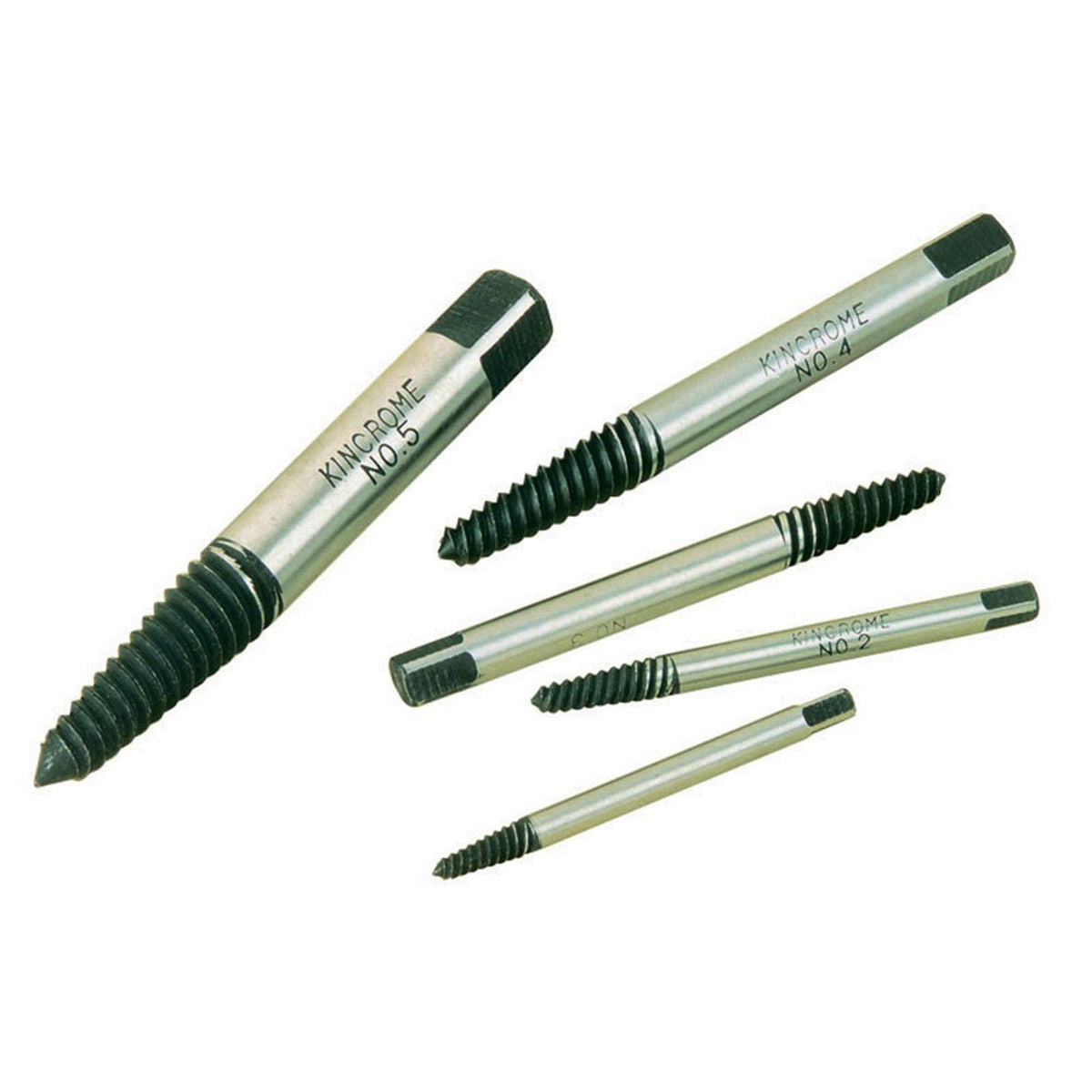 This is an image of Kincrome screw extractors set, offered by Kennedys Welding Supplies in Derwent Park TAS, tool shop and welding specialists