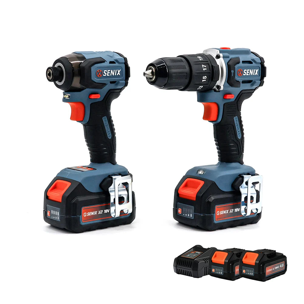 SENIX 18V IMPACT DRIVER AND HAMMER DRILL/DRIVER, 4.0AH BATT CHARGER S2K2B2-03