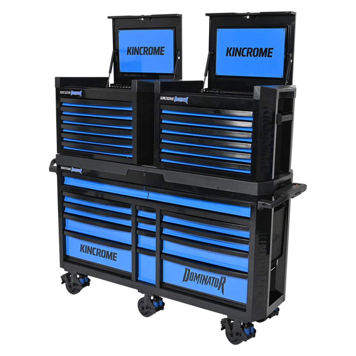 This is an image of blue and black Kincrome Dominator tool chest with multiple drawers on wheels at Kennedys Welding Supplies in Derwent Park, Tasmania tool shop