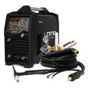 This is an image of a black Unimig PowerWeld welding machine with cables and gas regulator, offered by Kennedys Welding Supplies in Derwent Park, TAS, Tool Shop and Welding Specialists