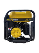 This is an image of a yellow Maxwatt 9.0 kVA portable generator framed by a black handle, offered by Kennedys Welding Supplies in Derwent Park TAS, specializing in welding services and power tool repairs.
