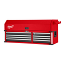 This is an image of a Milwaukee red tool chest with multiple drawers, offered by Kennedys Welding Supplies in Derwent Park, Tasmania, specialist in tool shop, power tool repairs, laser cutting, and welding services.