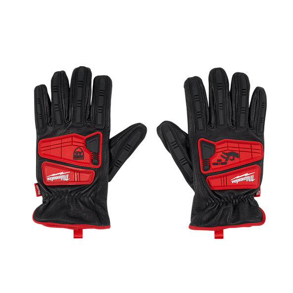 This is an image of Milwaukee protective work gloves featuring black and red design, offered by Kennedys Welding Supplies in Derwent Park TAS, specialists in welding, tool shop, laser cutting, and power tool repairs.