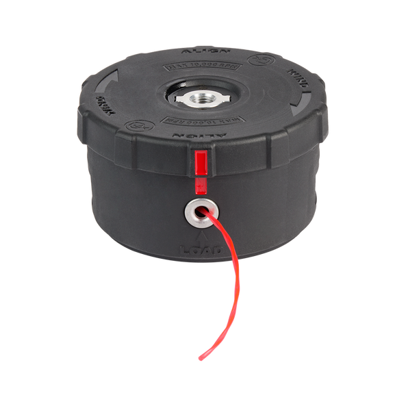This is an image of a black Altron string trimmer head with red line from Kennedys Welding Supplies in Derwent Park TAS, offering tool shop and welding services