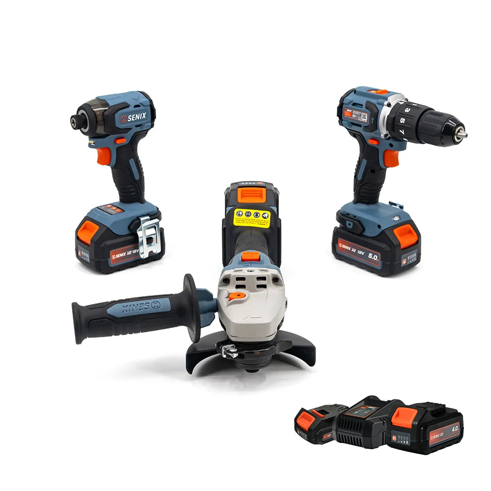 SENIX 18V IMPACT DRIVER,HAMMER DRILL/DRIVER,125MM GRINDER, 4.0AH BATT,CHARGER S2K3B1-01