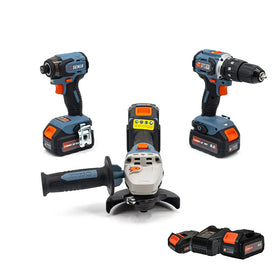 SENIX 18V IMPACT DRIVER,HAMMER DRILL/DRIVER,125MM GRINDER, 4.0AH BATT,CHARGER S2K3B1-01
