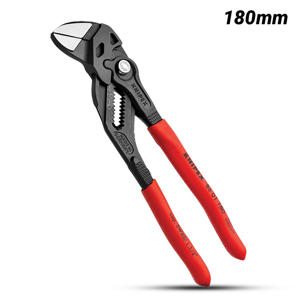 This is an image of Knipex adjustable pliers 180mm with red handles offered by Kennedys Welding Supplies in Derwent Park TAS tool shop