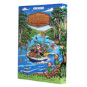 This is an image of Kincrome Merry Christmas Tool Advent Calendar 2025 featuring festive cartoon elves and Santa boating on river, from Kennedys Welding Supplies Derwent Park TAS, offering Tool Shop and Welding Specialists services