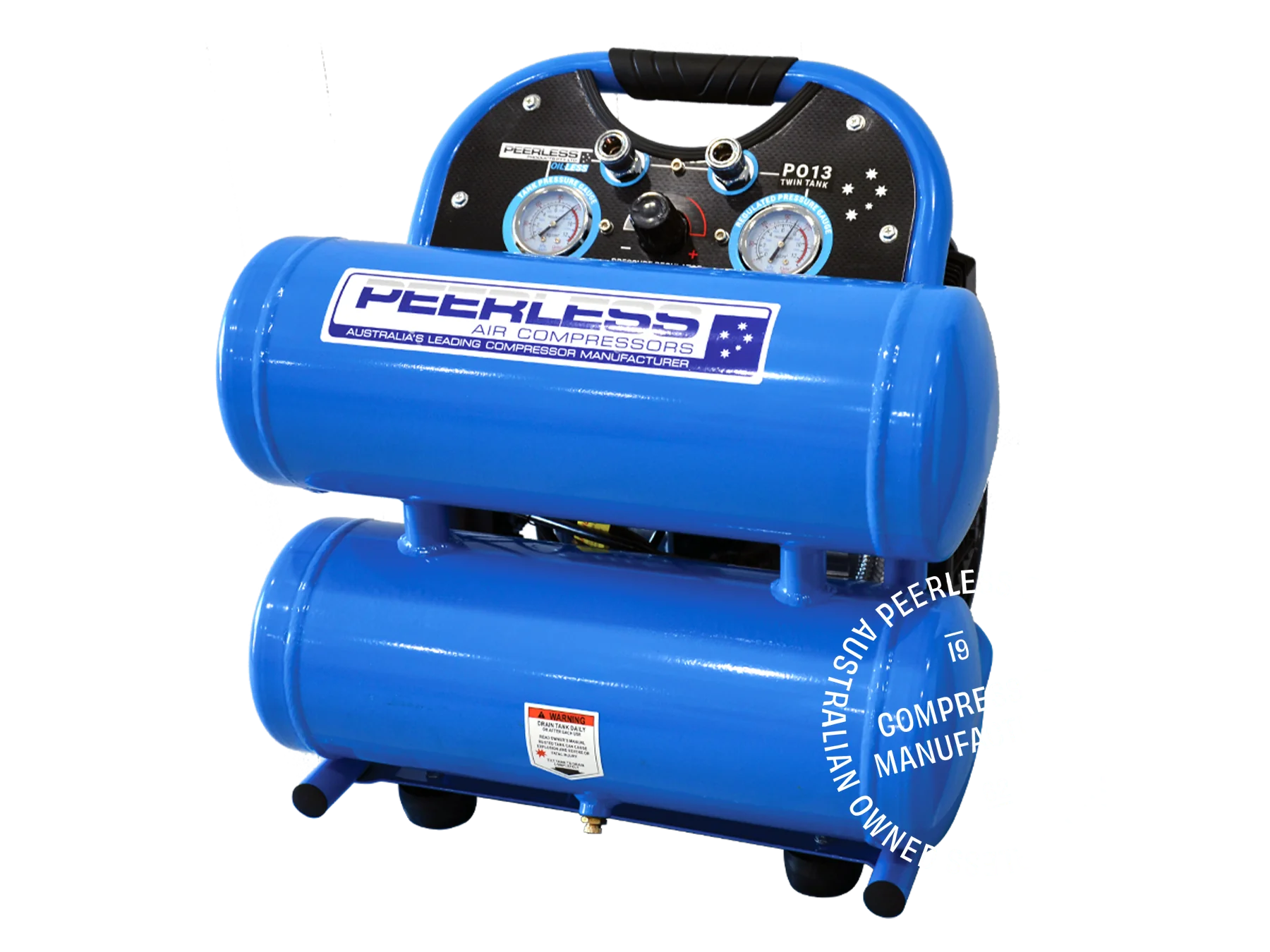 PEERLESS OIL-LESS TWIN TANK COMPRESSOR – Kennedys Welding Supplies