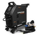 This is an image of a Jasic UNIMIG Razor Compact 250 welding machine with cables, displayed by Kennedys Welding Supplies in Derwent Park TAS, offering tool shop and welding specialists services