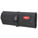 This is an image of a black Knipex tool roll pouch with buckle closure, offered by Kennedys Welding Supplies in Derwent Park TAS, specialists in tool shop and welding services