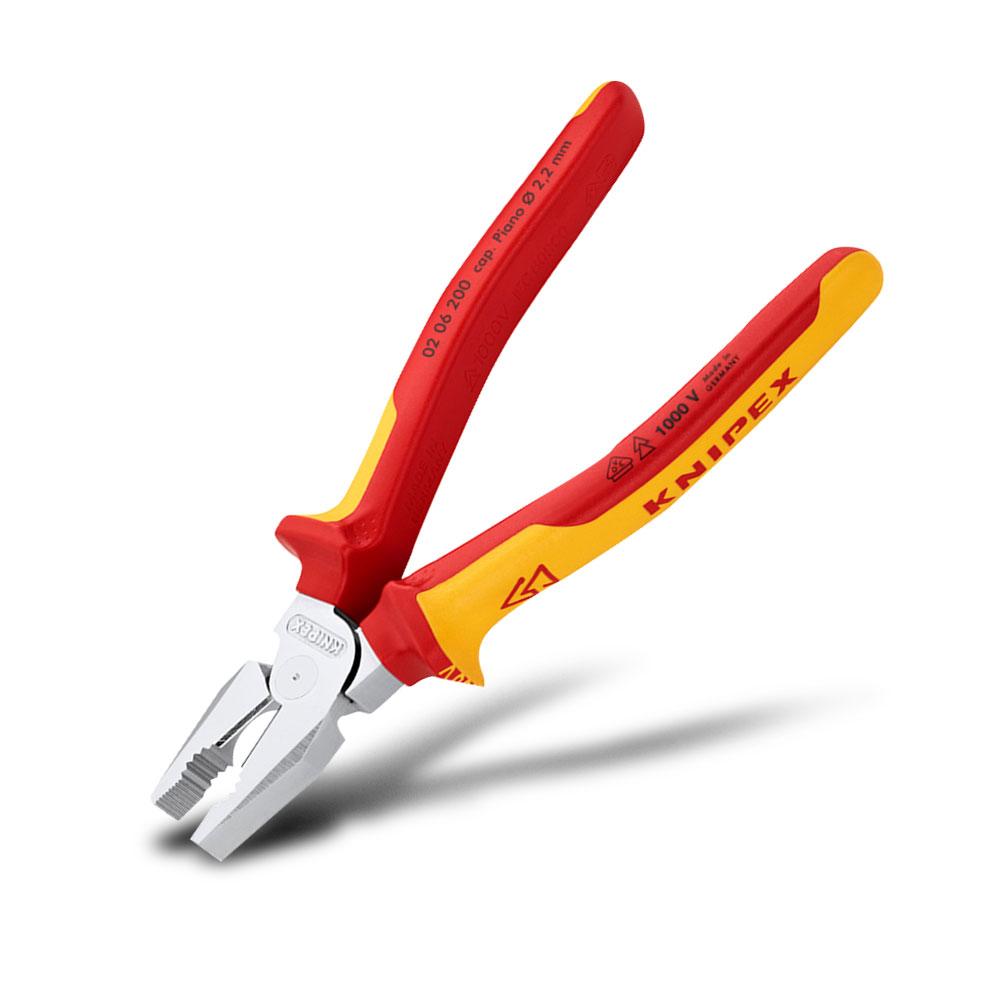 This is an image of Knipex insulated combination pliers with red and yellow handles from Kennedys Welding Supplies in Derwent Park TAS, tool shop and welding specialists