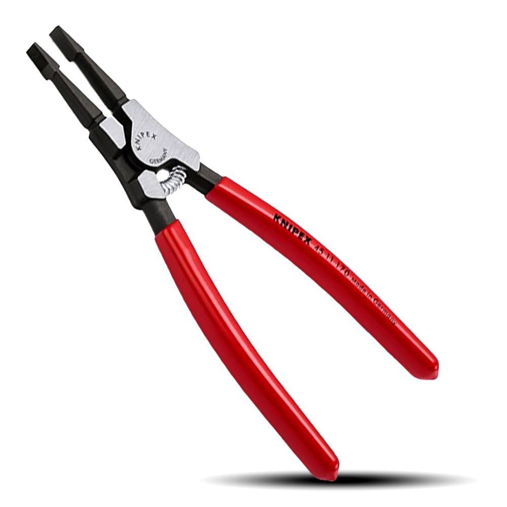 This is an image of Knipex angled snap ring pliers with red handles, available at Kennedys Welding Supplies in Derwent Park, Tasmania, offering tool shop, welding specialists, and power tool repairs.