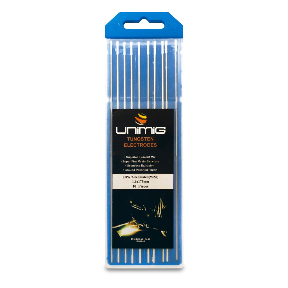 This is an image of Unimig tungsten electrodes pack by Kennedys Welding Supplies in Derwent Park TAS, offering tool shop and welding specialist services