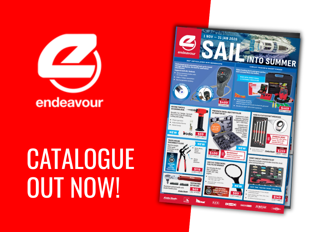 This is an image of Endeavour Tools catalogue promoting tool sales and specials, featured by Kennedys Welding Supplies in Derwent Park, TAS