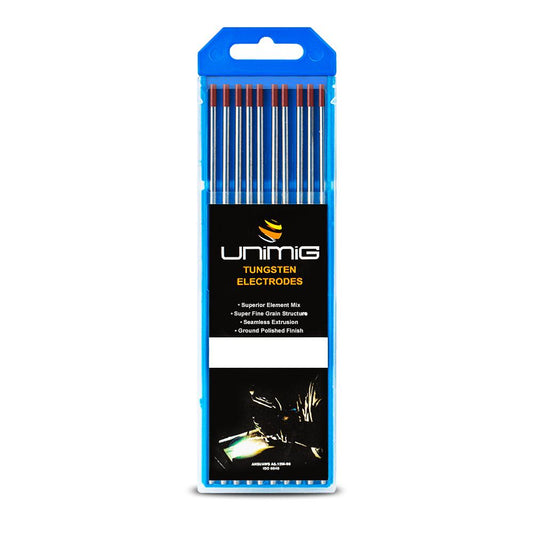 UNIMIG RED 2.4MM X 175MM TIG THORIATED TUNGSTEN ELECTRODES - 10 PACK TR0004-25
