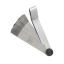 This is an image of a stainless steel feeler gauge tool with measurements, offered by Kennedys Welding Supplies in Derwent Park TAS, providing welding specialist services and tool shop support
