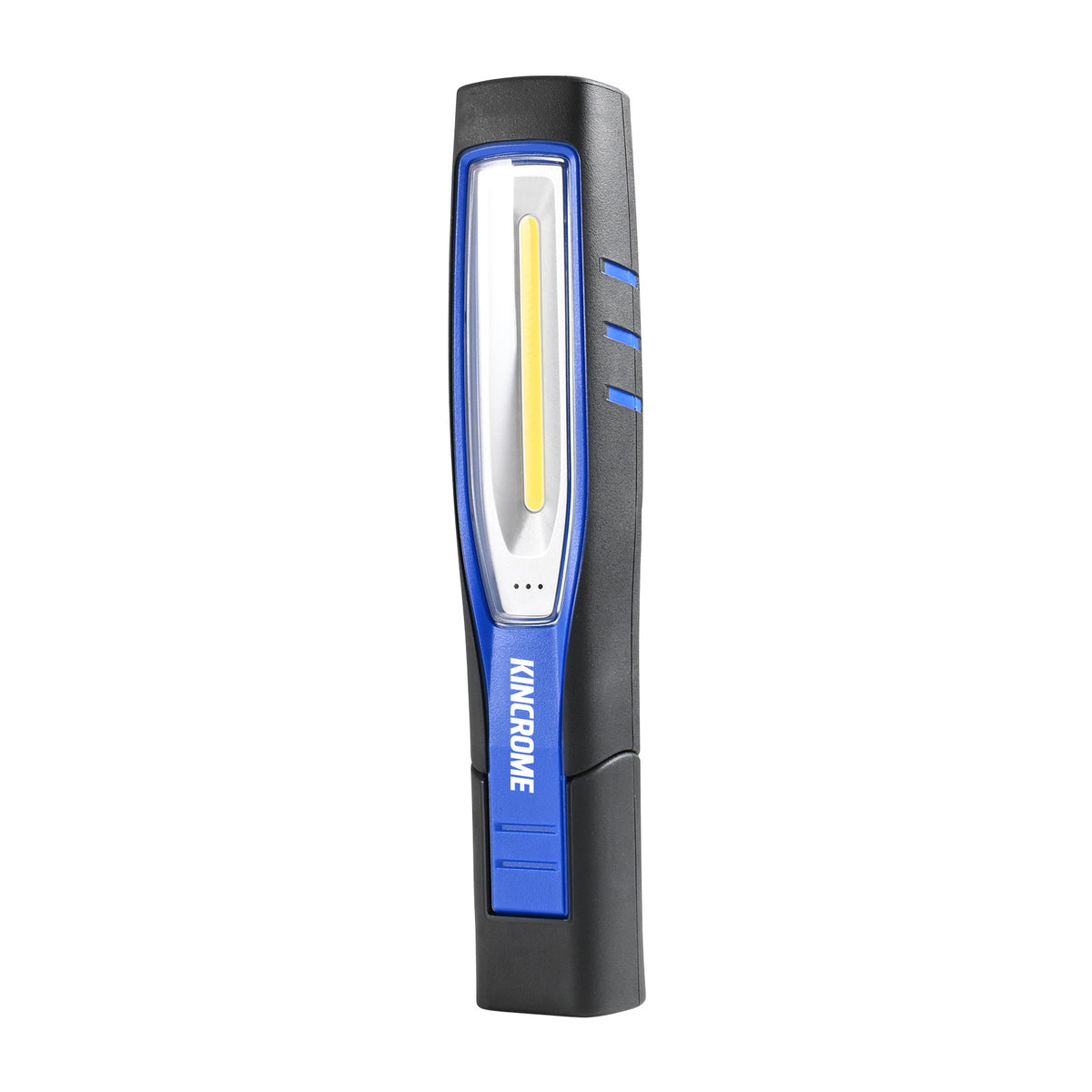 This is an image of a Kincrome portable LED work light in black and blue, offered by Kennedys Welding Supplies in Derwent Park TAS, expert welding specialists and tool shop.
