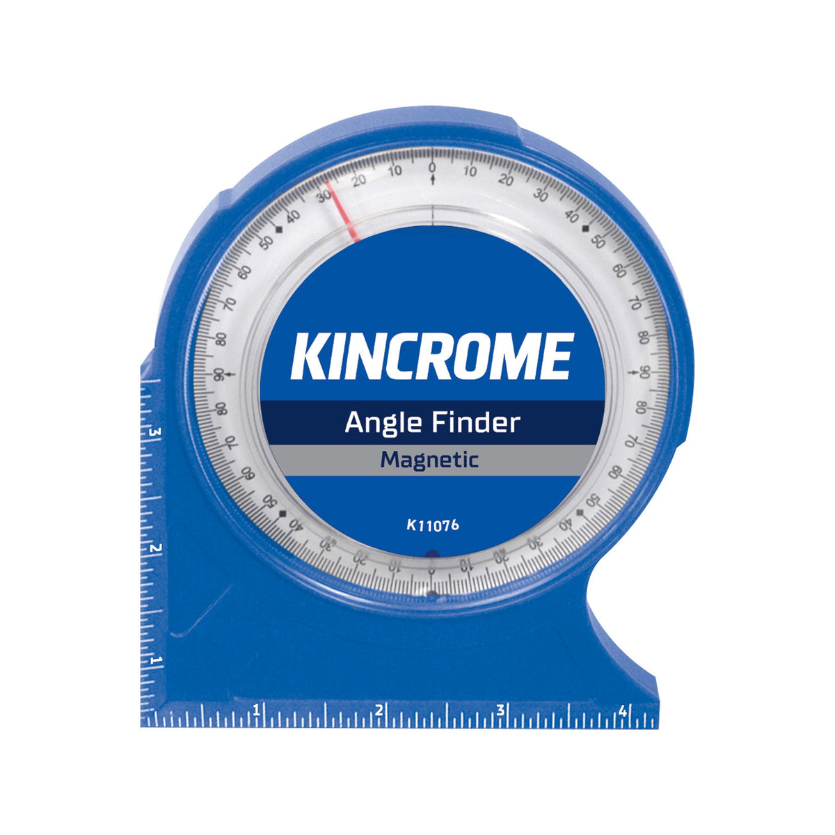 This is an image of a blue Kincrome magnetic angle finder tool with a protractor and ruler, available at Kennedys Welding Supplies in Derwent Park TAS
