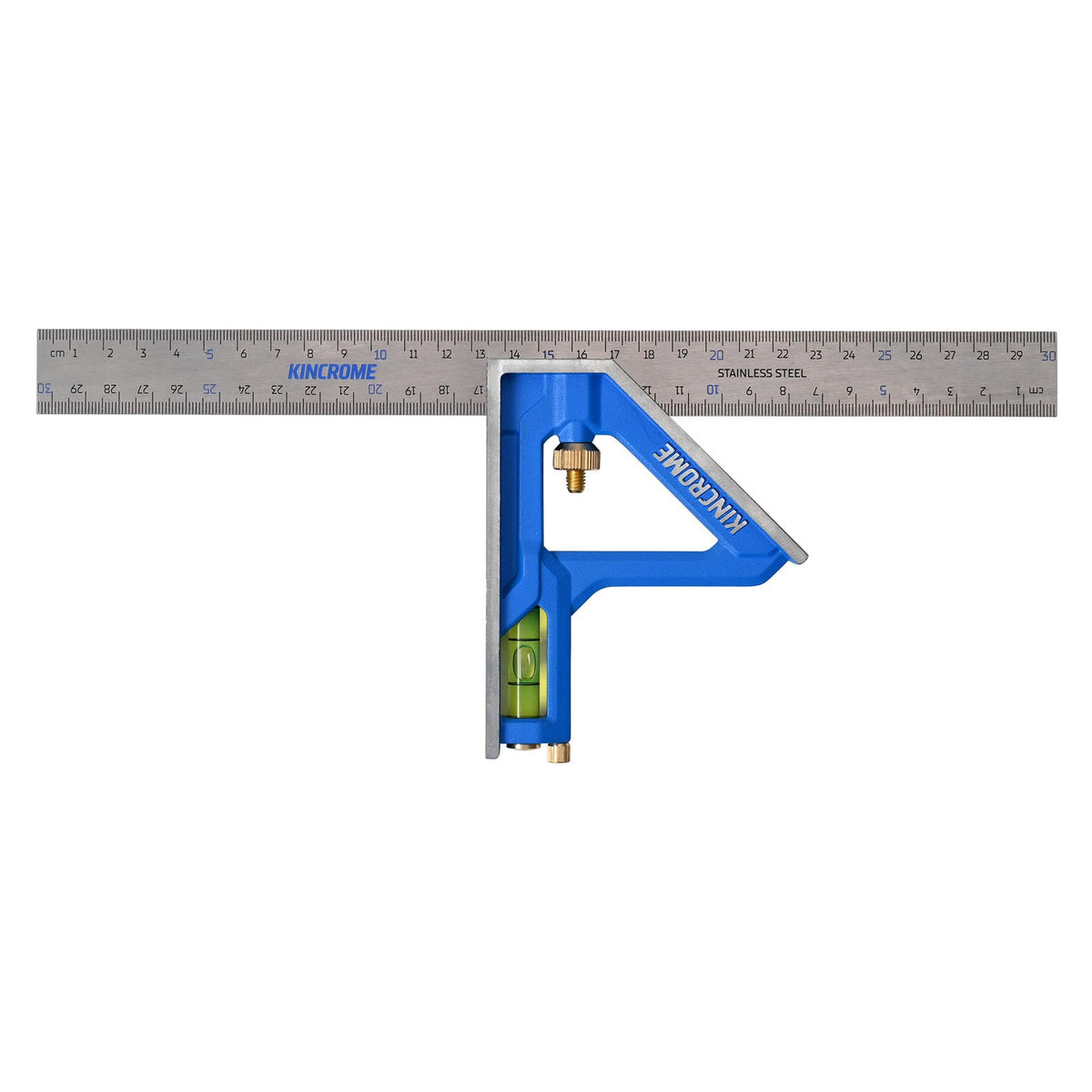 This is an image of a Kincrome stainless steel combination square tool with spirit level, offered by Kennedys Welding Supplies in Derwent Park, TAS, Tool Shop, Welding Specialists