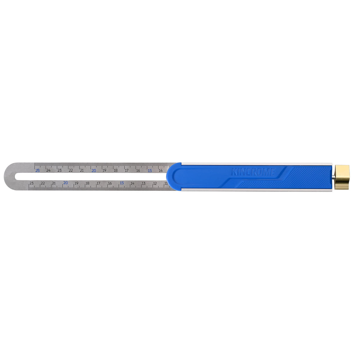 This is an image of a Kincrome steel ruler with blue plastic handle, offered by Kennedys Welding Supplies in Derwent Park TAS, Tool Shop and Welding Specialists
