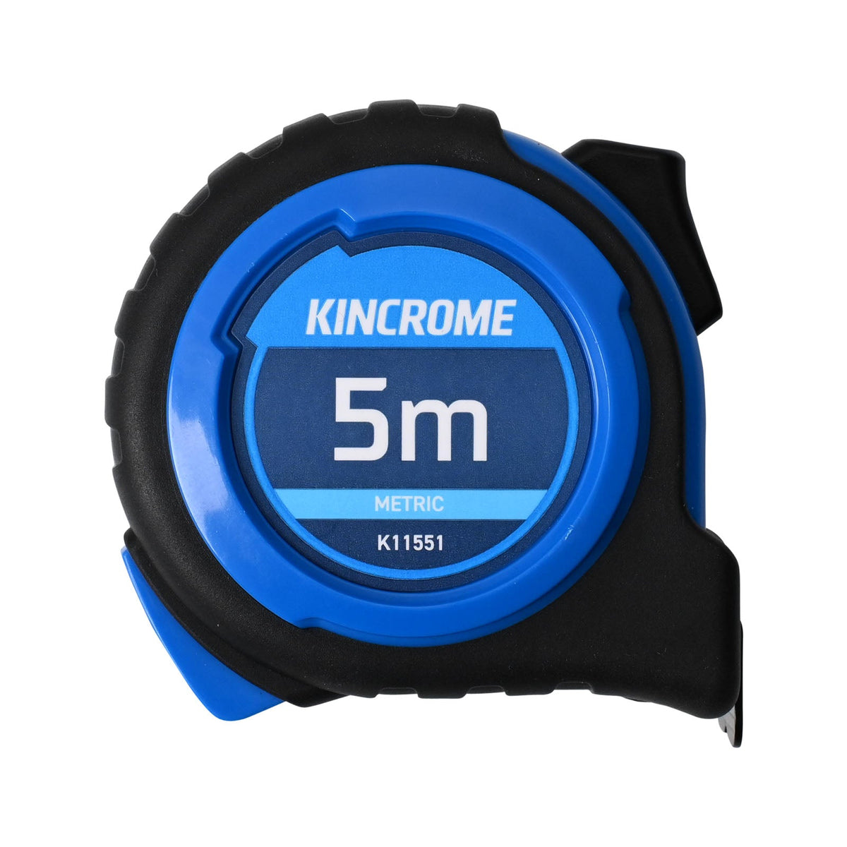 This is an image of a Kincrome 5m metric tape measure K11551 in blue and black, offered by Kennedys Welding Supplies in Derwent Park TAS, Tool Shop and Welding Specialists.