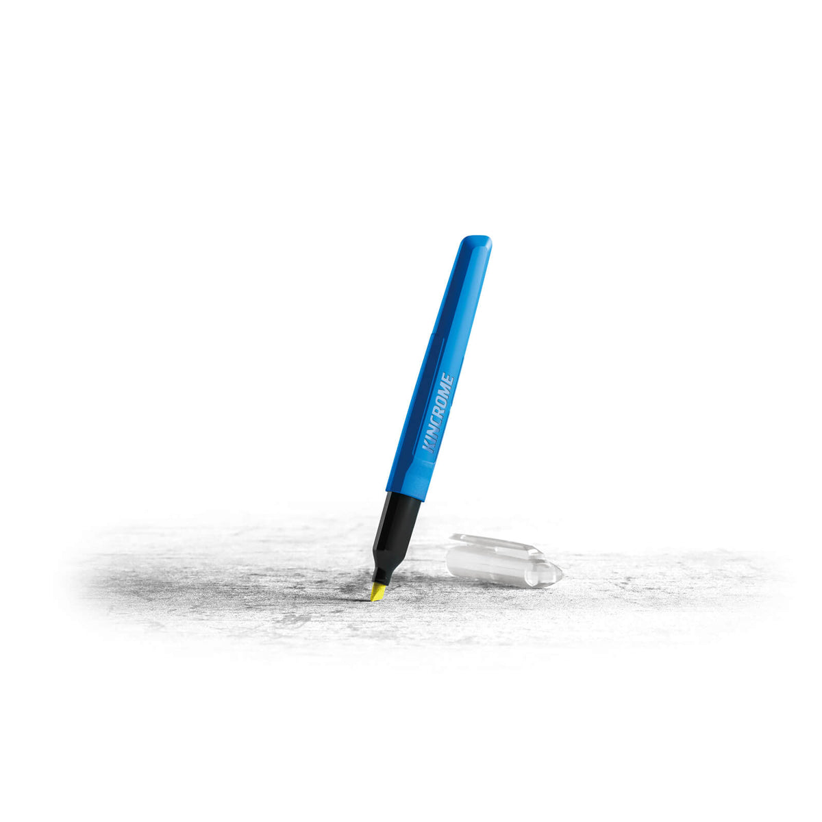 This is an image of a blue Kincrome metal marker pen on a rough surface, offered by Kennedys Welding Supplies in Derwent Park, TAS, providing tool shop and welding specialist services.