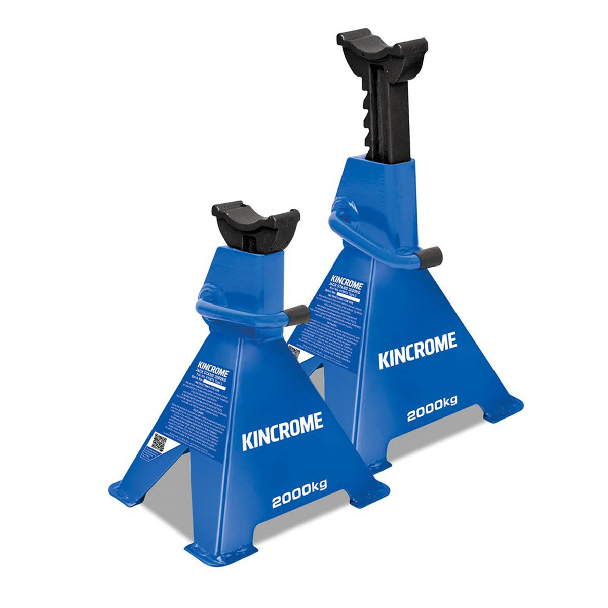 This is an image of blue Kincrome 2000kg jack stands, available at Kennedys Welding Supplies in Derwent Park TAS, offering tool shop and welding specialists services