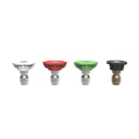 This is an image of four MIG welder nozzles in white, red, green, and black at Kennedys Welding Supplies in Derwent Park TAS