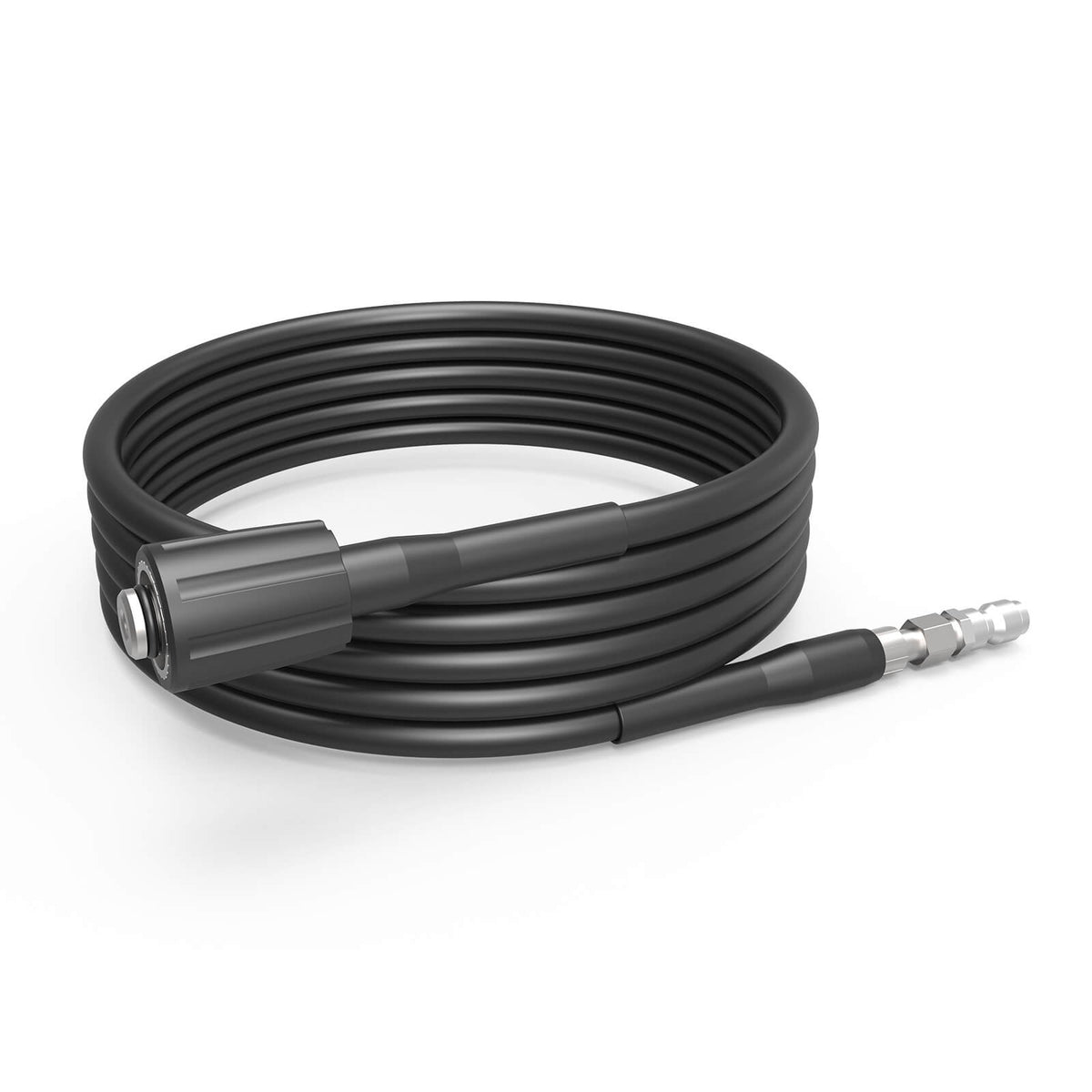 This is an image of a coiled black welding hose with connectors, offered by Kennedys Welding Supplies in Derwent Park TAS, tool shop and welding specialists