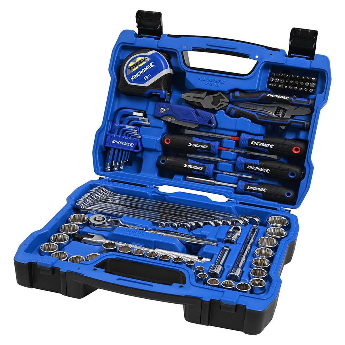 This is an image of a Kincrome K1850 mechanic's toolset in a blue case, offered by Kennedys Welding Supplies in Derwent Park, TAS with tool shop and welding specialist services.