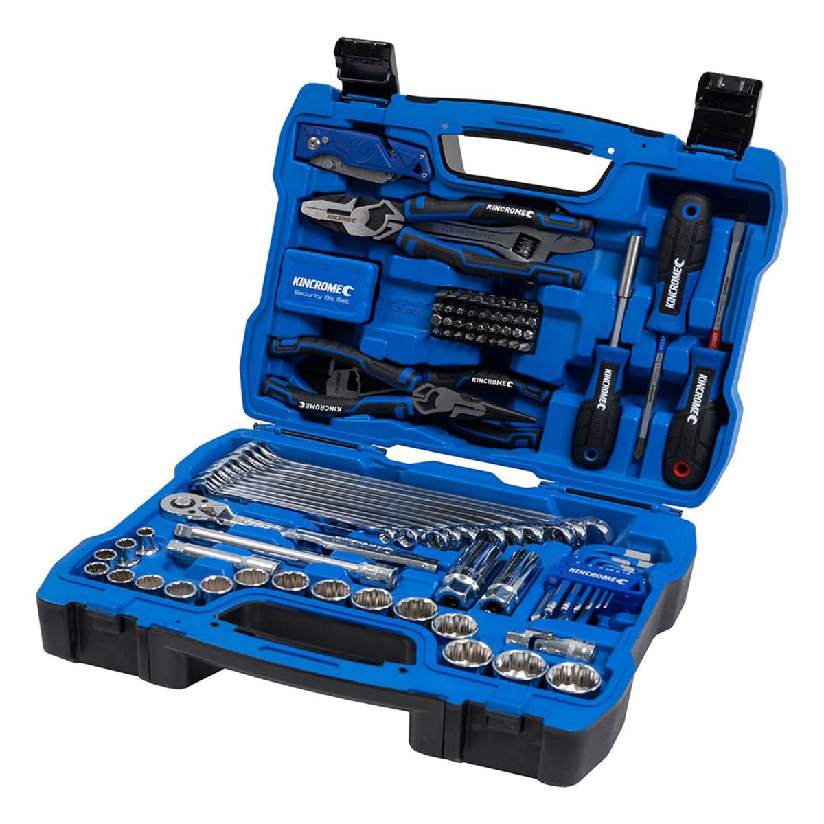 This is an image of a Kincrome tool set in a blue case, offered by Kennedys Welding Supplies in Derwent Park TAS, specializing in tool shop and power tool repairs.