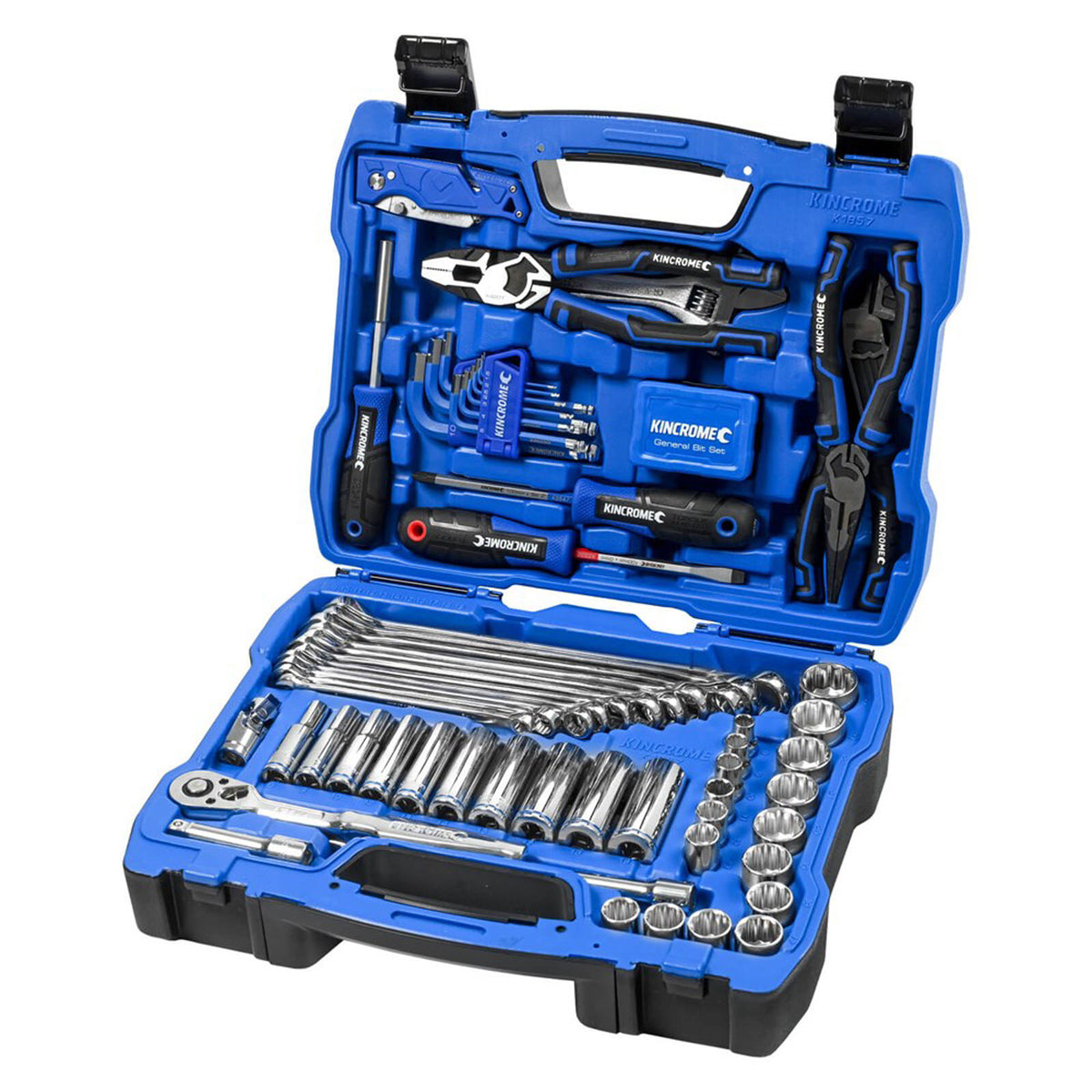 This is an image of a Kincrome tool set in blue case with wrenches and pliers by Kennedys Welding Supplies in Derwent Park TAS