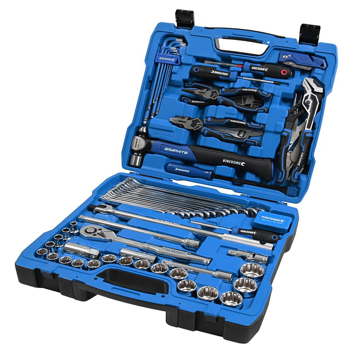 This is an image of a Kincrome tool kit with wrenches and pliers in blue case by Kennedys Welding Supplies Derwent Park TAS