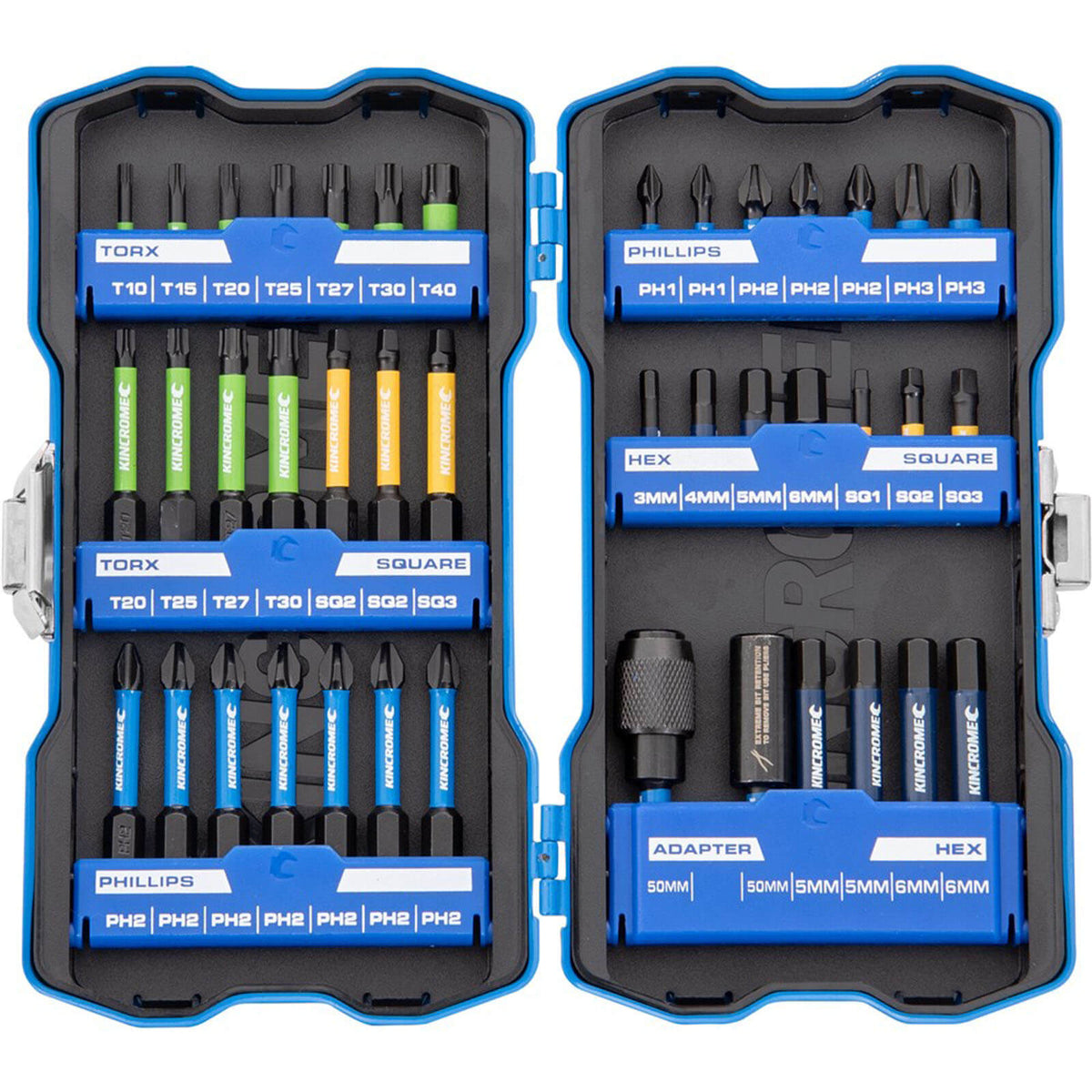 This is an image of a Kincrome screwdriver bit set in a blue case by Kennedys Welding Supplies, Derwent Park TAS, tool shop and welding specialists.