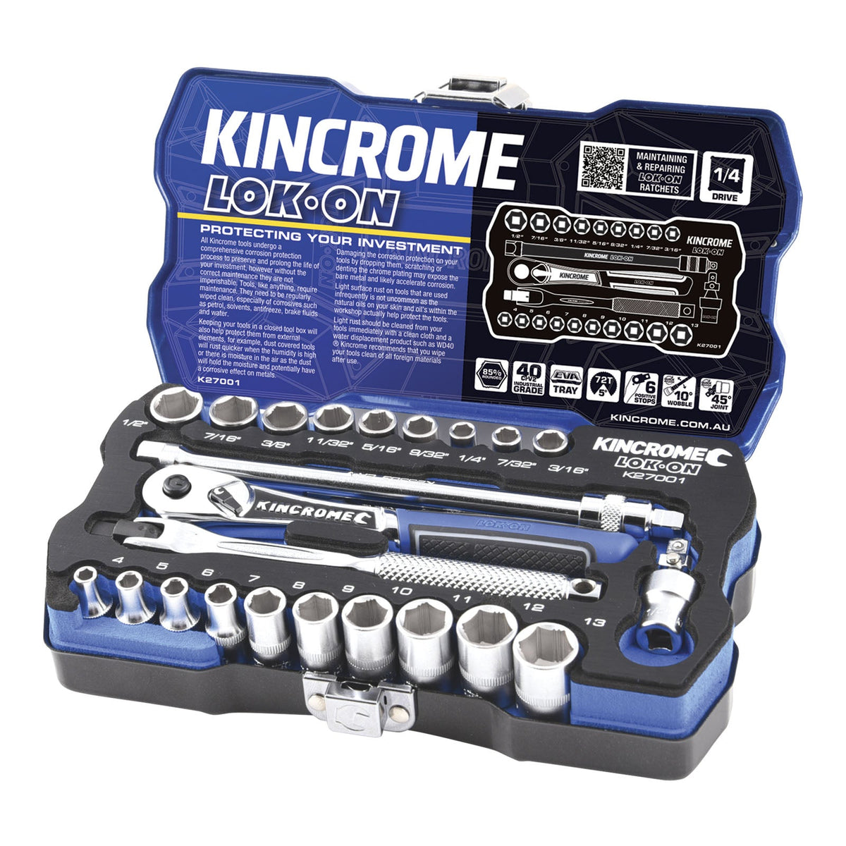This is an image of Kincrome Lok-On socket set in sturdy case, sold by Kennedys Welding Supplies in Derwent Park TAS