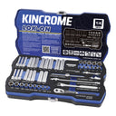 This is an image of a Kincrome Lok-On 1/4 drive socket and ratchet toolset by Kennedys Welding Supplies in Derwent Park TAS
