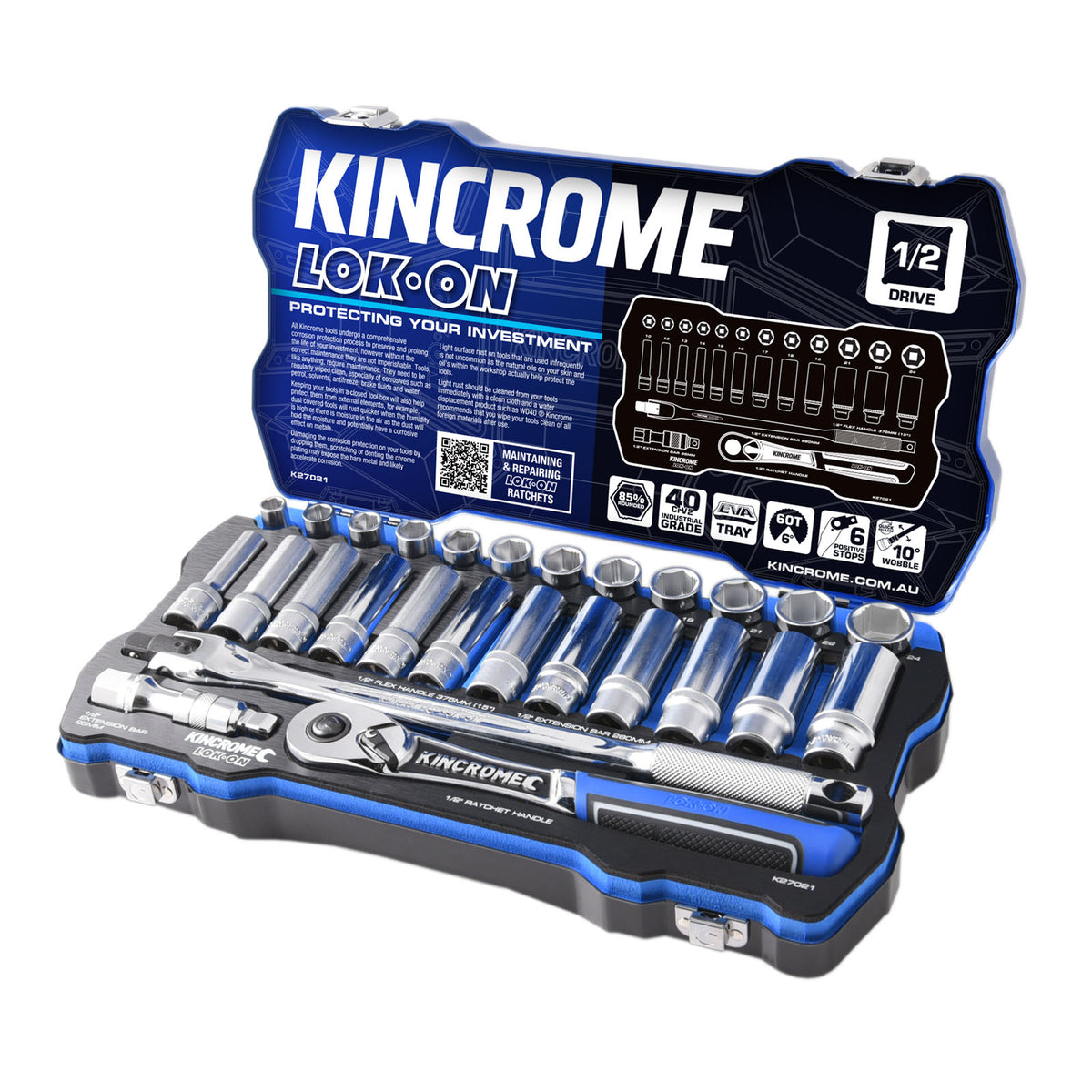 This is an image of a Kincrome Lok-On socket and ratchet tool set by Kennedys Welding Supplies, Derwent Park TAS, offering tool shop and welding specialist services.