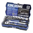 This is an image of Kincrome Lok-On ratchet and socket set in a blue case, offered by Kennedys Welding Supplies in Derwent Park TAS, Tool Shop and Welding Specialists