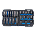 This is an image of Kincrome Lok-On Impact socket set in a black case, offered by Kennedys Welding Supplies in Derwent Park, TAS, tool shop and welding specialists.