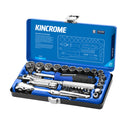 This is an image of a Kincrome 29-piece socket set in a blue case, offered by Kennedys Welding Supplies in Derwent Park TAS, tool shop and welding specialists